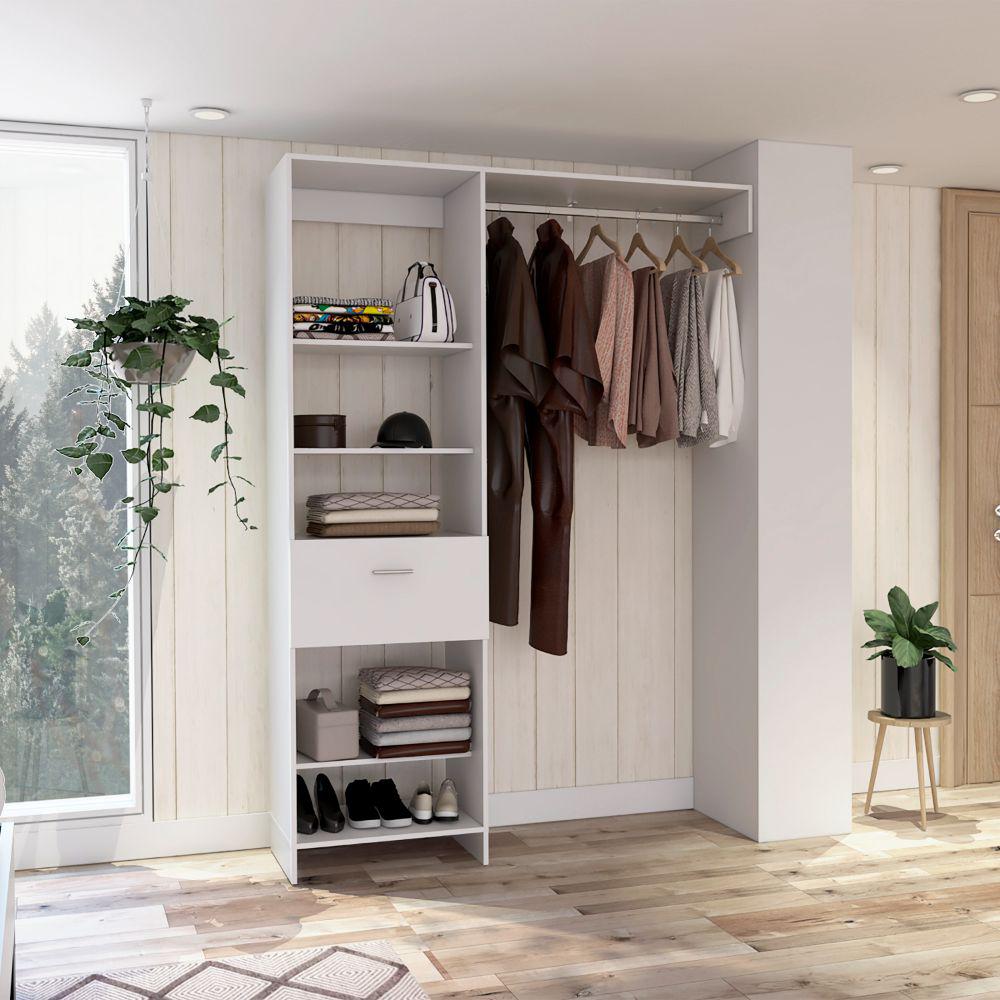 150 Closet System British, One Drawer, Three Metal Rods, White Finish. Picture 1