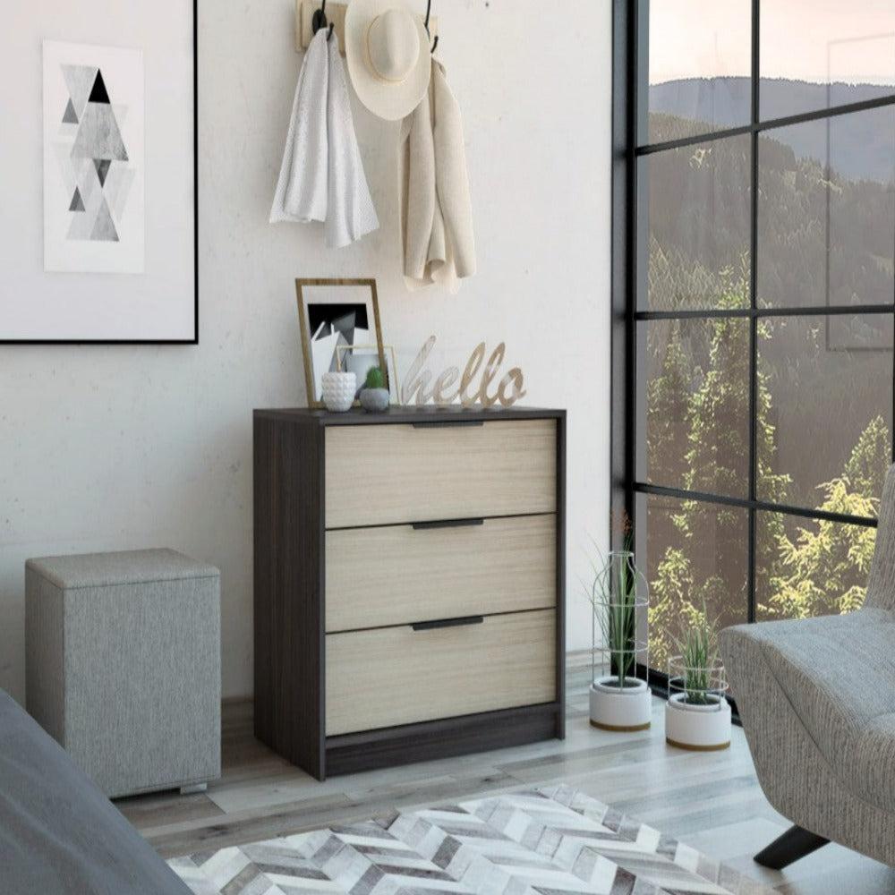 3 Drawers Dresser Maryland, Superior Top, Black Wengue / Pine Finish. Picture 1