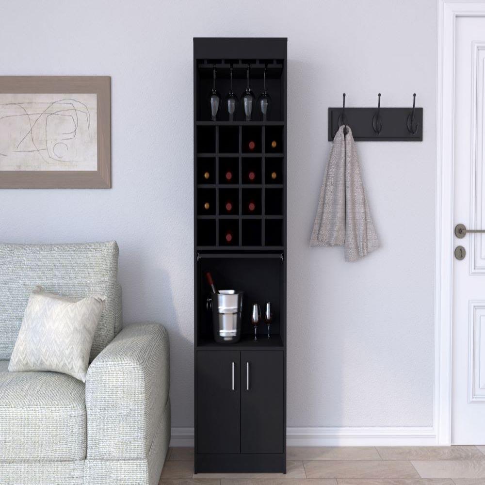 Bar Cabinet Atanasio, Rack, 16 Wine Cubbies, Black Wengue Finish. Picture 1