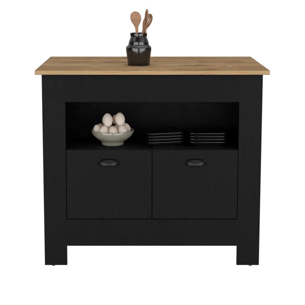 Kitchen Island Geneva, Kitchen, Black / Macadamia. Picture 5