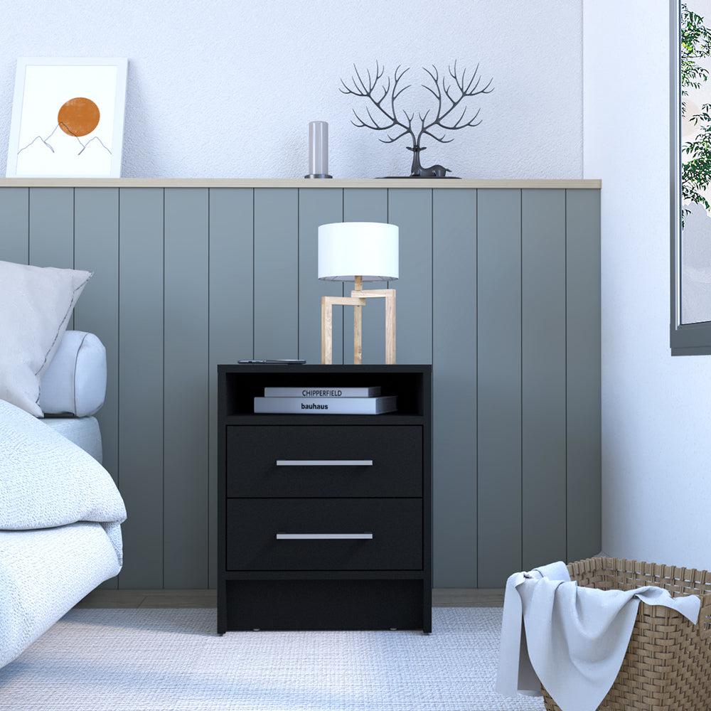 Nightstand Cartiz, Two Drawers, Black Wengue Finish. Picture 1