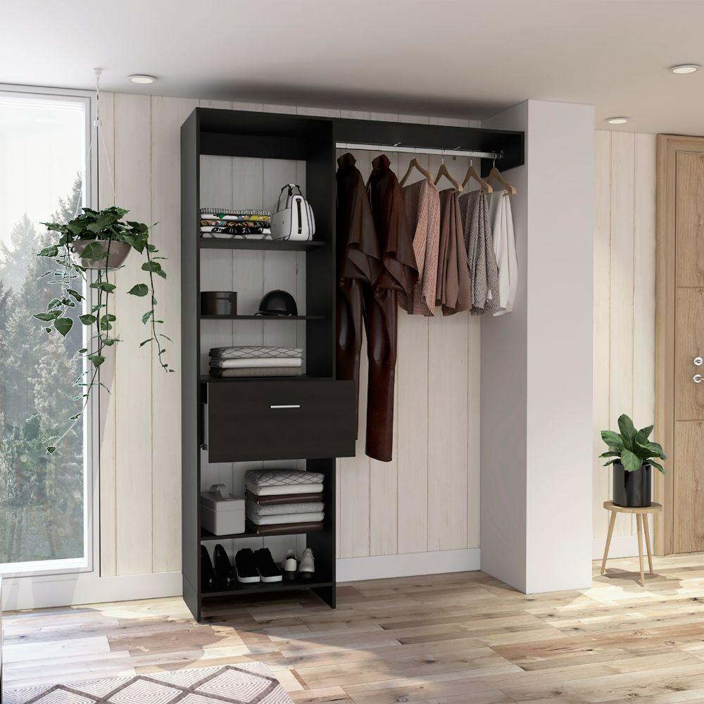 150 Closet System British, Metal Rod, One Drawer, Black Wengue Finish. Picture 1