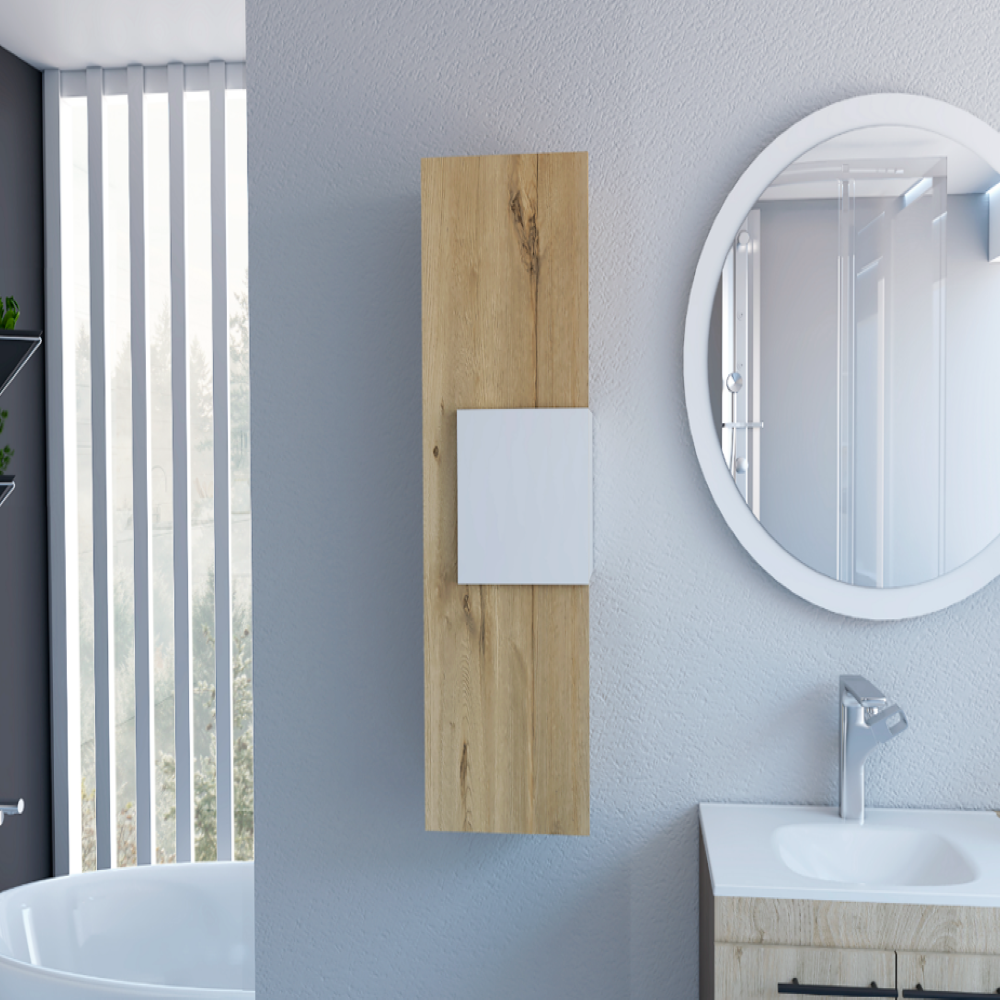 Medicine Cabinet Artic, Three Shelves, Single Door, White / Light Oak Finish. Picture 1