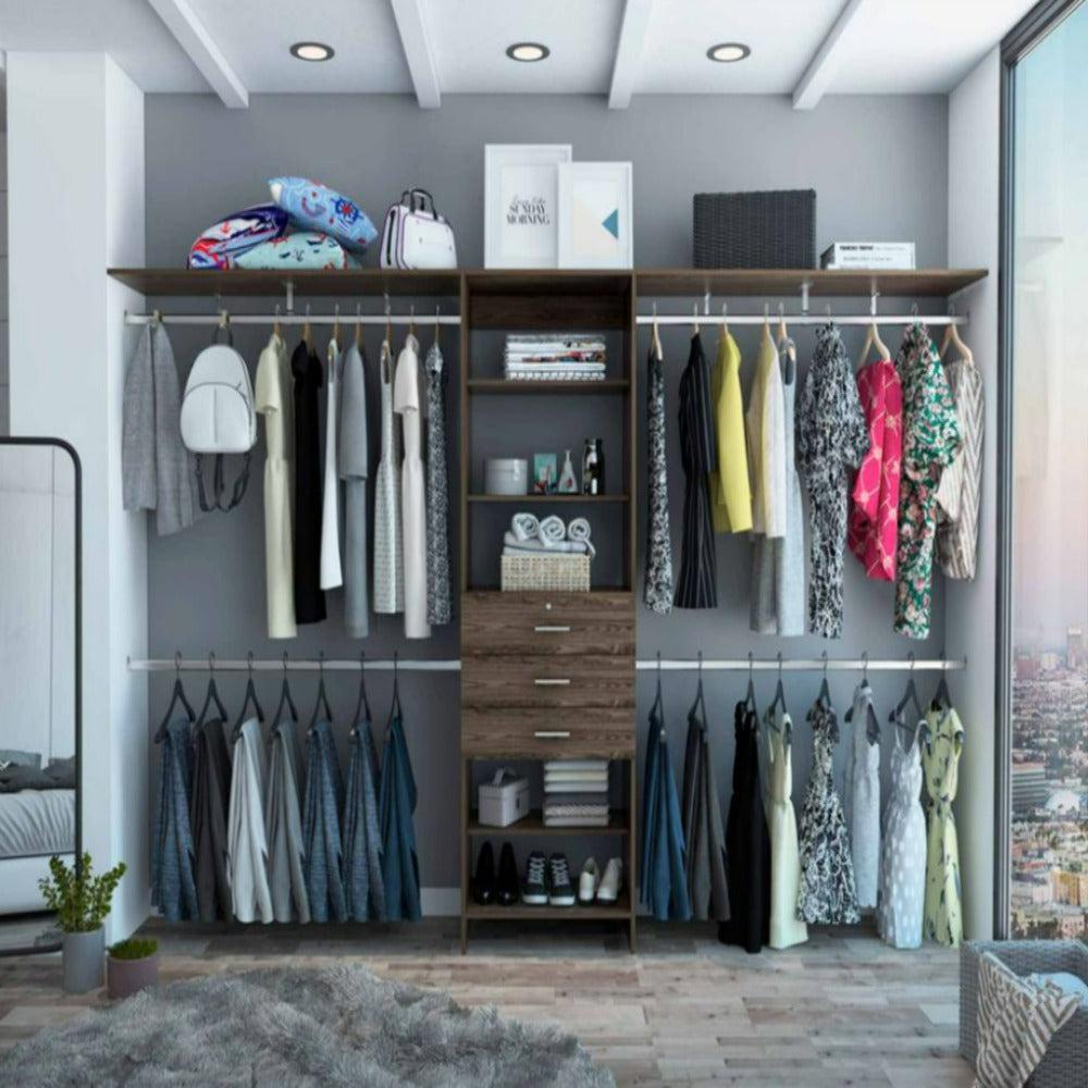 Closet System Pittsburg, Four Hanging Rods, Dark Walnut Finish. Picture 1