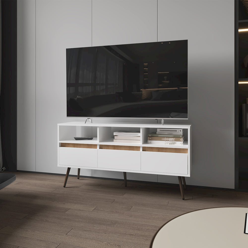 Shickshinny Tv Stand ,Living Room, White/Light Oak. Picture 6