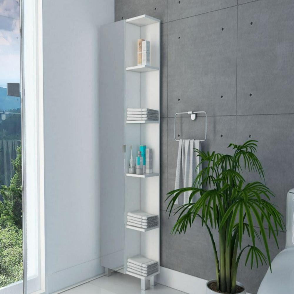 Mirror Linen Cabinet Reno, Four Interior Shelves, White Finish. Picture 1
