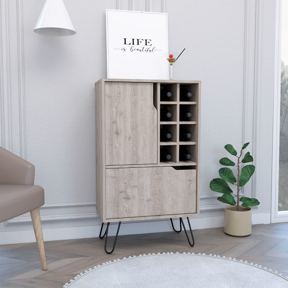 L Bar Cabinet Silhill, Eight Wine Cubbies, Light Gray Finish. Picture 1