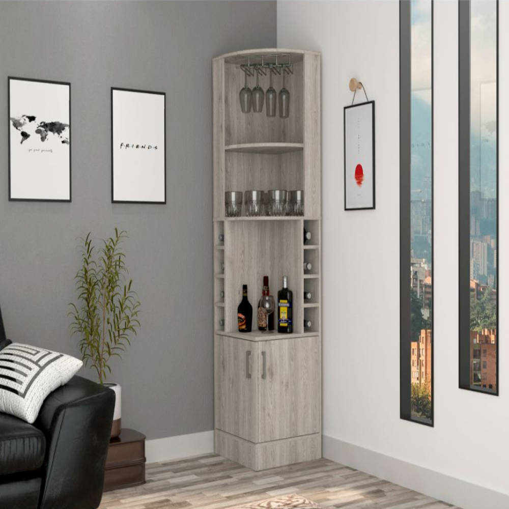 Bar Cabinet Papprika, 8 Wine Cubbies, Double Door, Light Gray Finish. Picture 1