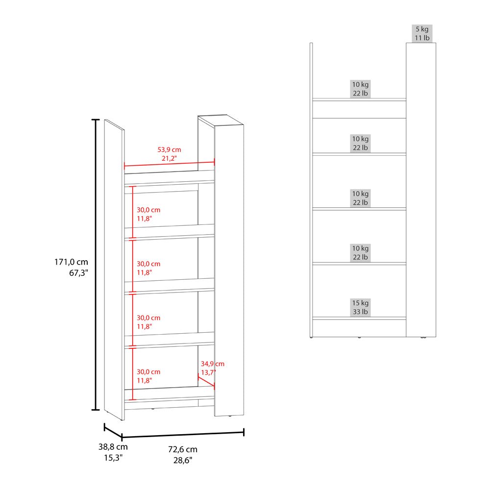 Hatley Bookcase, 5 Shelves, Manufactured Wood, Living Room. Picture 5