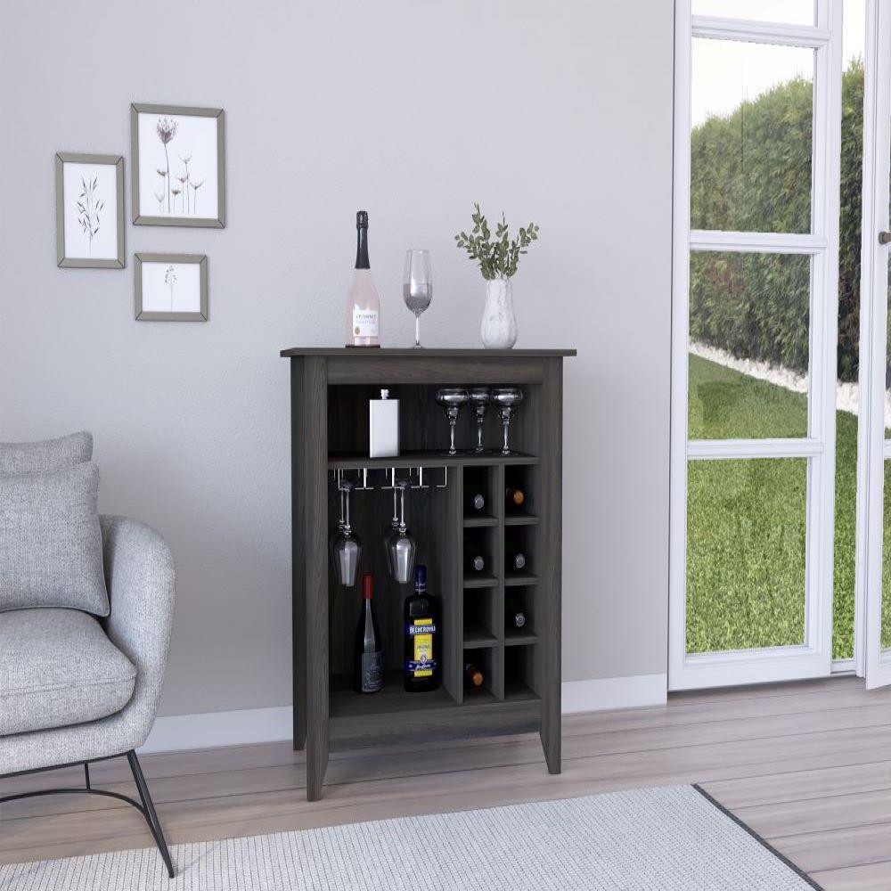 Bar Cabinet Castle, One Open Shelf, Six Wine Cubbies, Carbon Espresso Finish. Picture 1