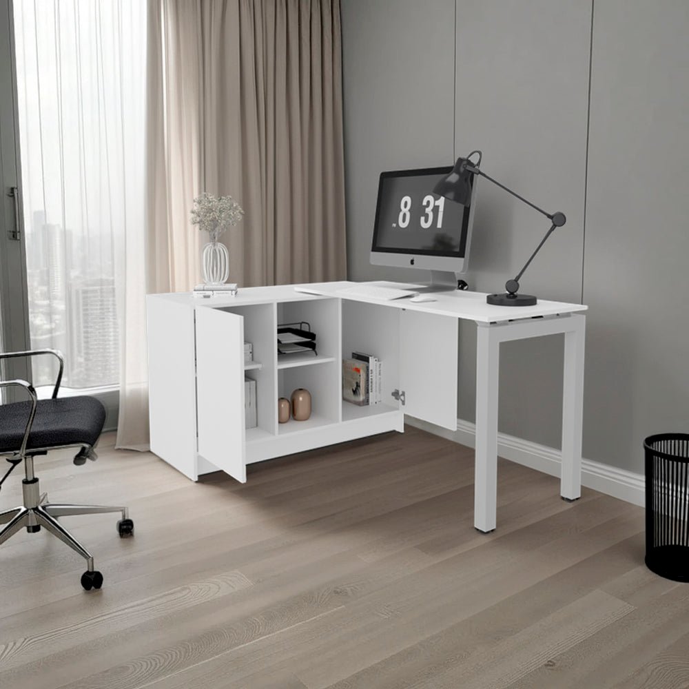 Desk Nova, Rotating L-Shaped Desk with Storage Cabinet, 2 Doors, 4 Open Shelves. Picture 6