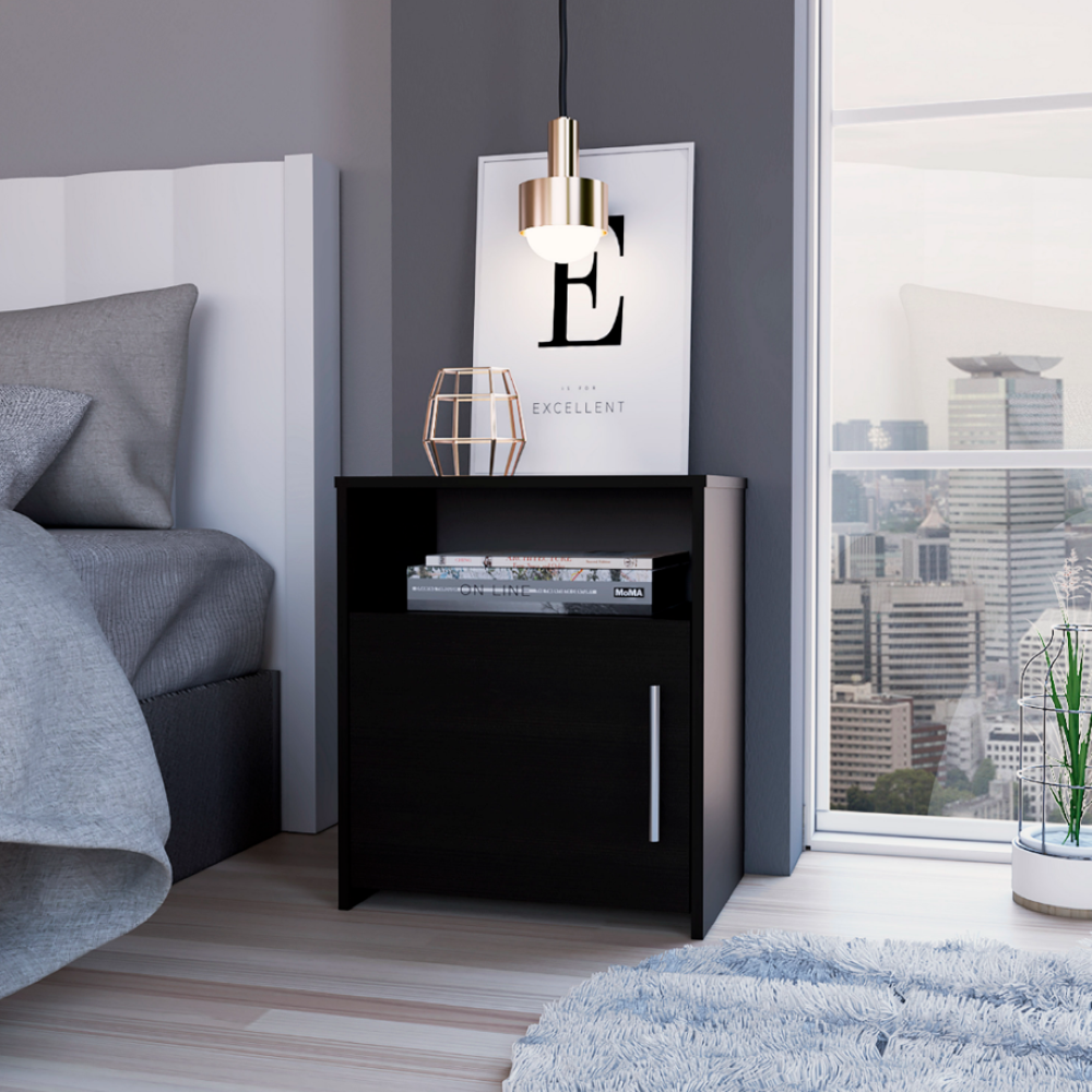 Nightstand Cuarzz, One Cabinet, Black Wengue Finish. Picture 1