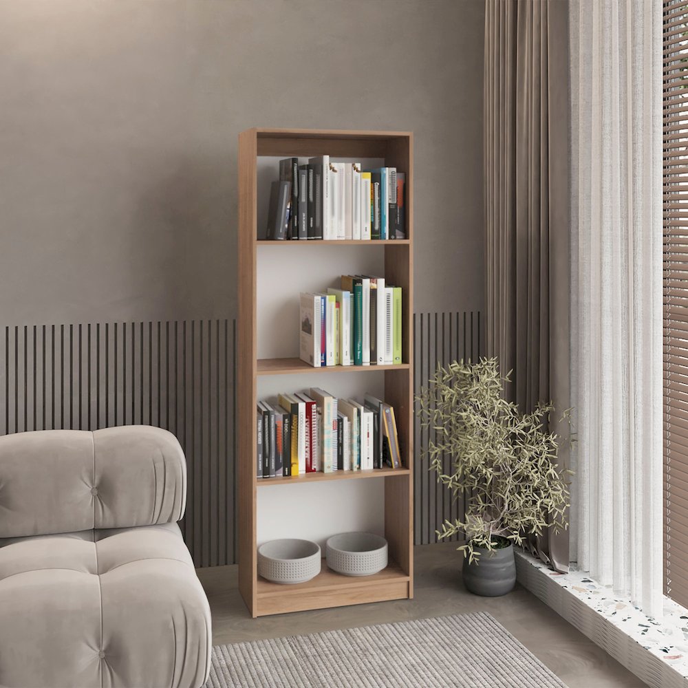 Verdi Bookcase, 5 Shelves, Macadamia/White Manufactured Wood. Picture 5