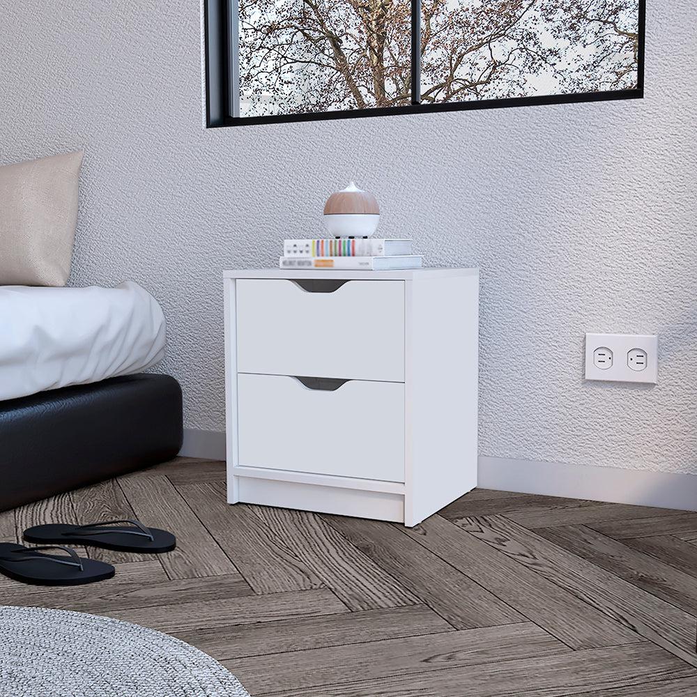 Nightstand Gandu, Two Drawers, White Finish. Picture 1