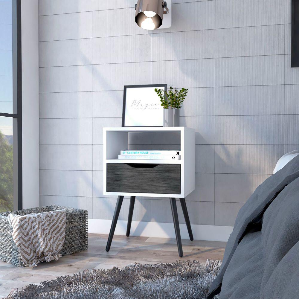 Nightstand Fugaz, Bedroom, Smoky Oak / White. Picture 1