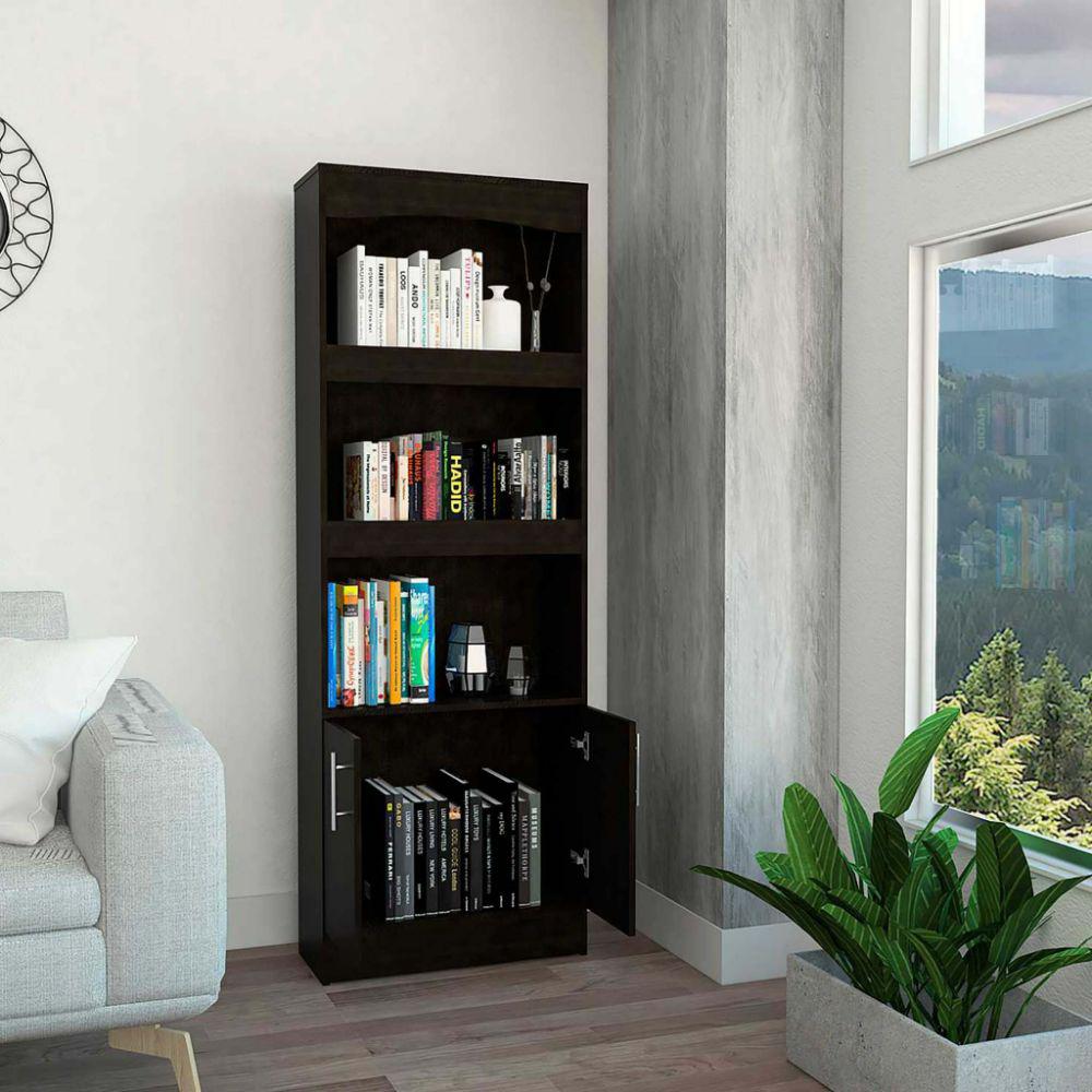Bookcase Denver, Metal Hardware, Black Wengue Finish. Picture 1