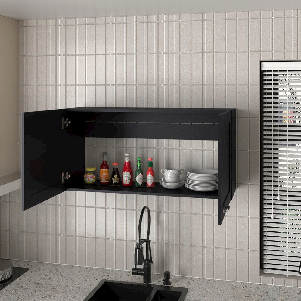 Utica Wall Cabinet, Kitchen, Black. Picture 2