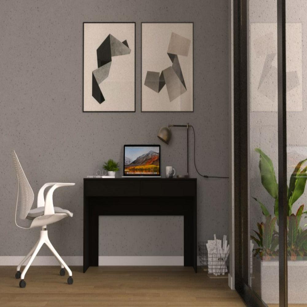 Computer Desk Aberdeen, Two Drawers, Black Wengue Finish. Picture 1