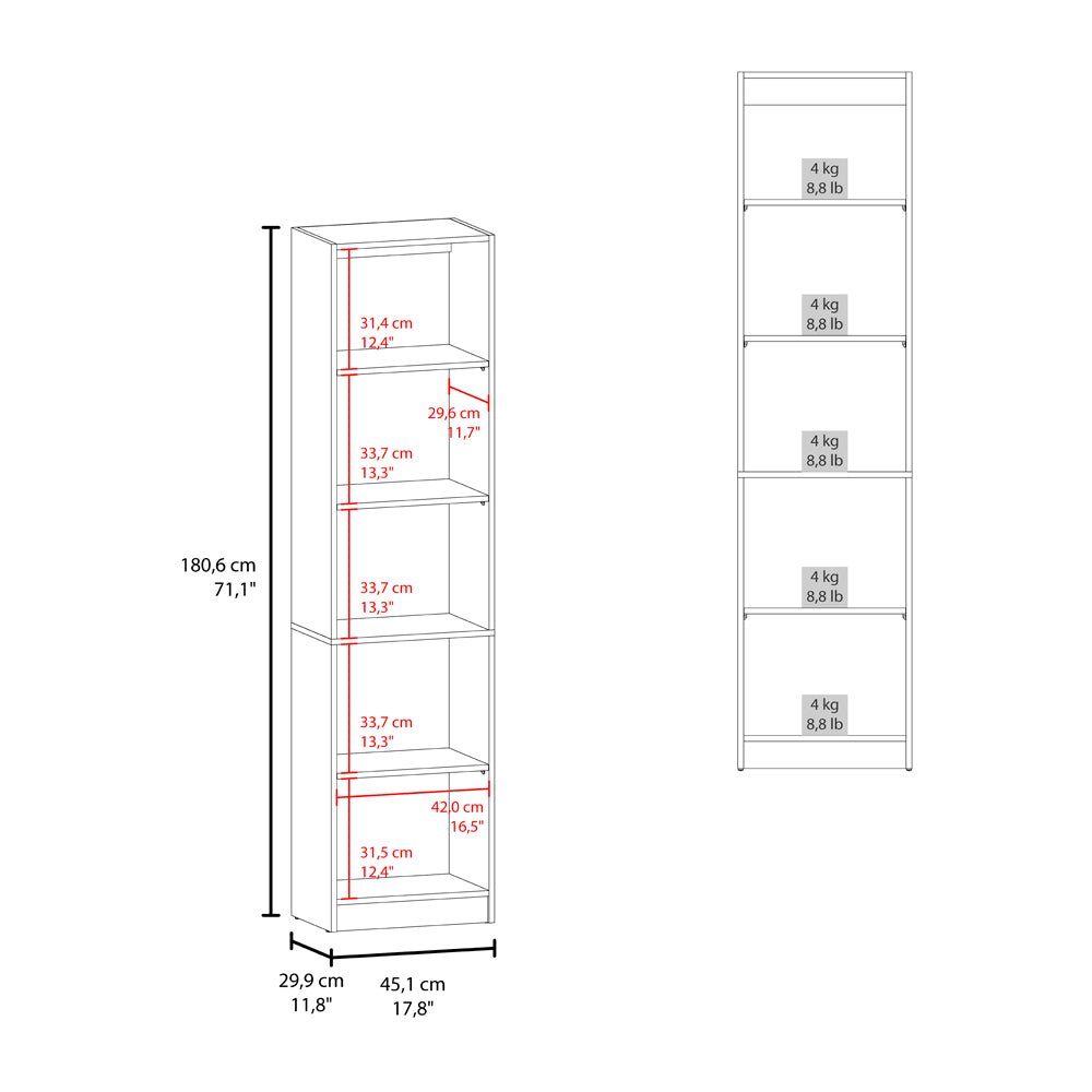 Verdi Bookcase Eco, 5 Shelves, Macadamia/White Manufactured Wood. Picture 6