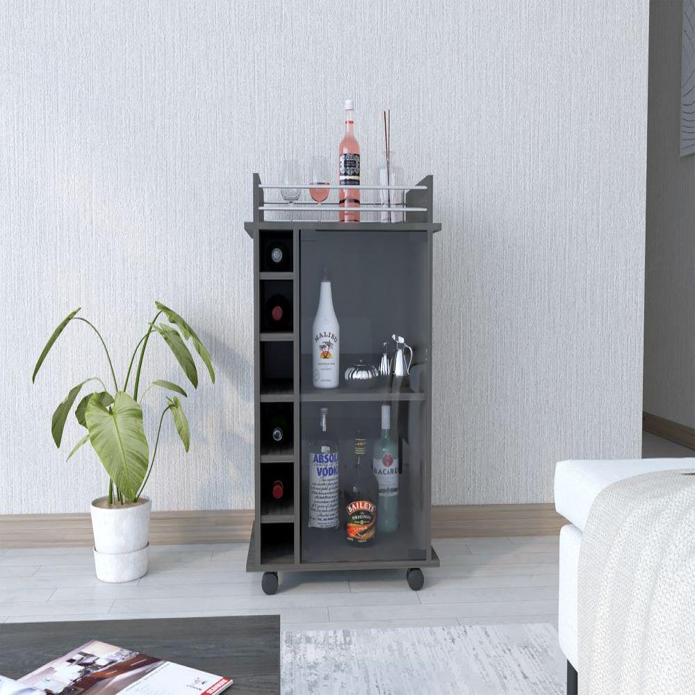 Bar Cart Baltimore, Six Wine Cubbies, Carbon Espresso Finish. Picture 1