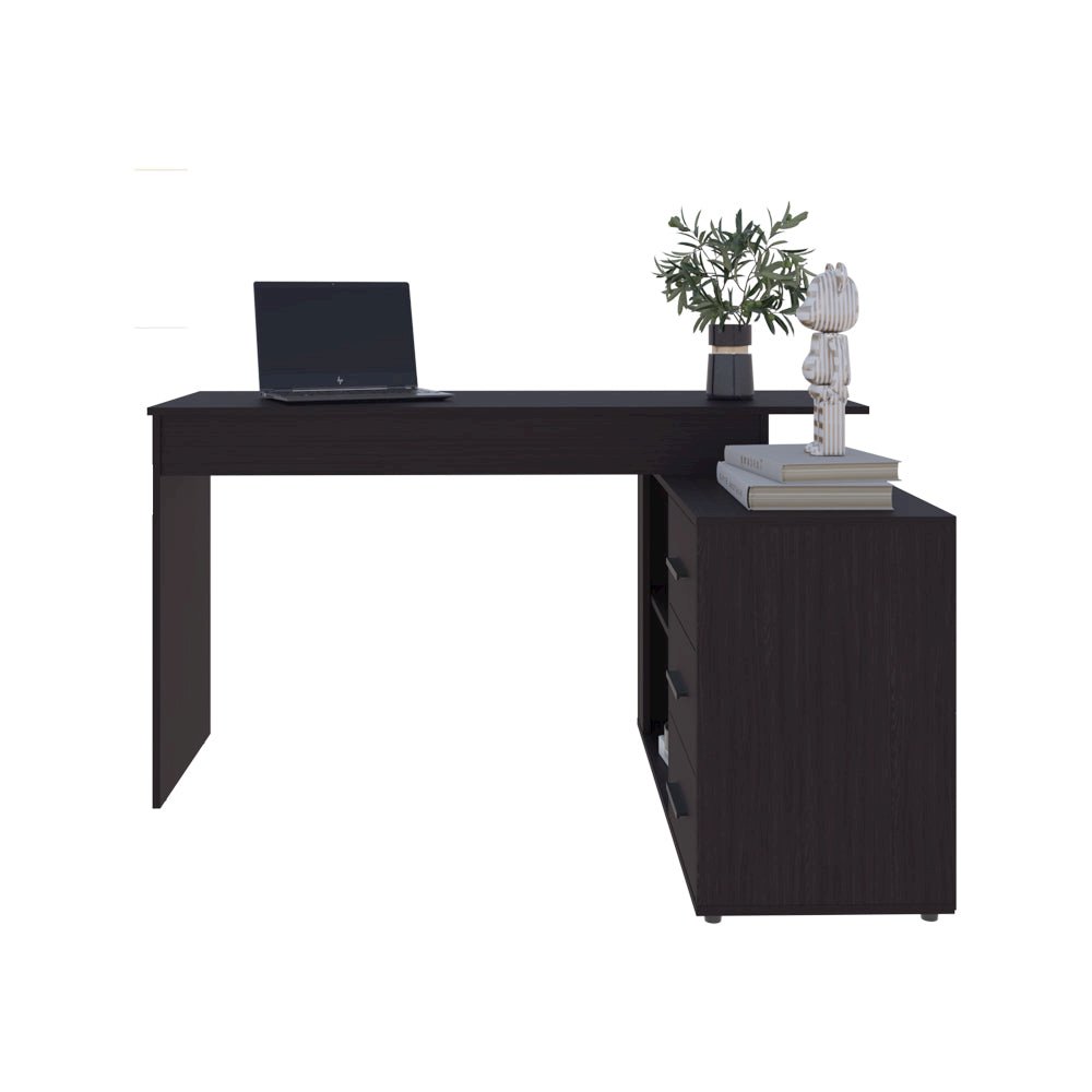 Concordia Desk, Modern L-Shaped Desk with 3 Drawers and Side Storage. Picture 2