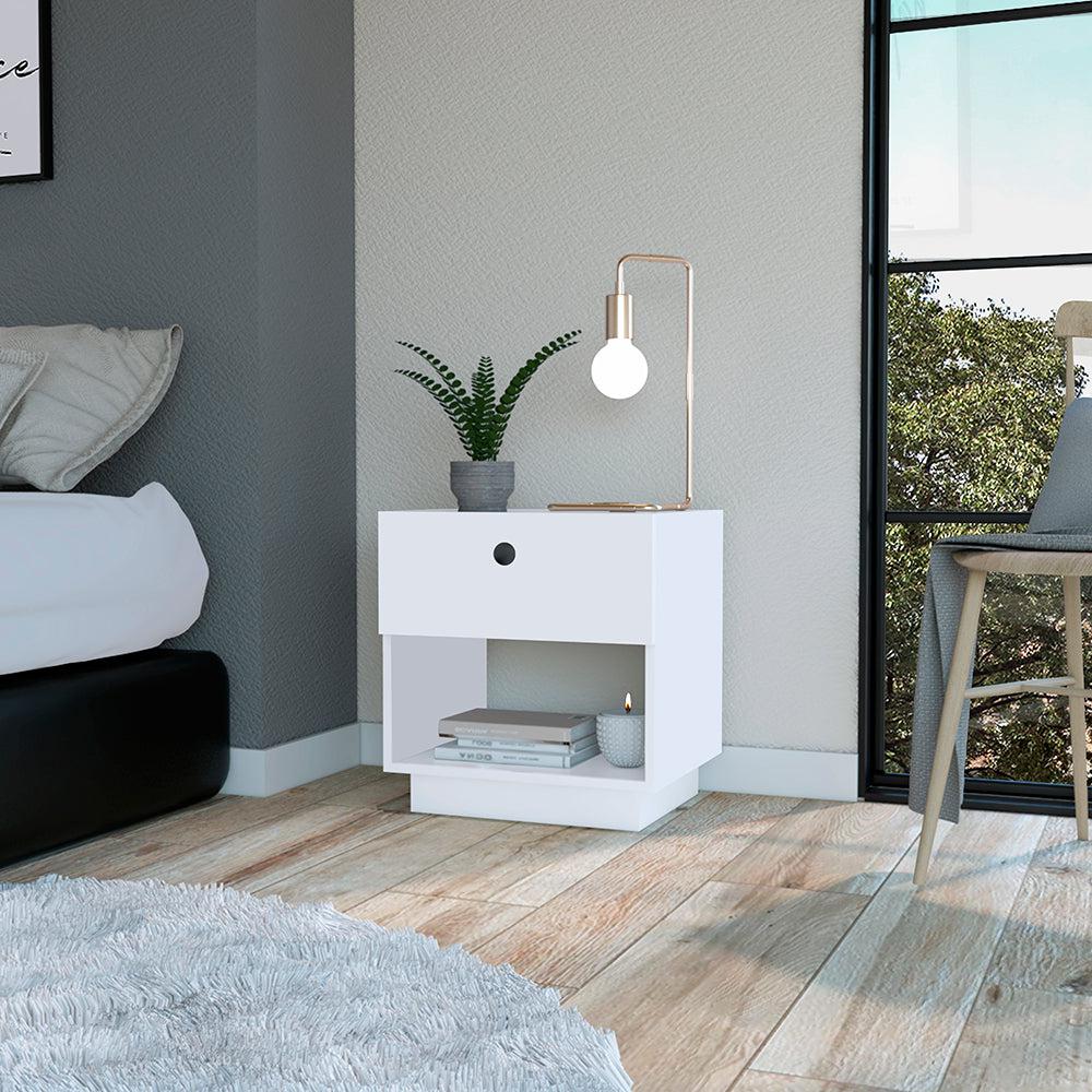Nightstand Viliigili, One Drawer, White Finish. Picture 1