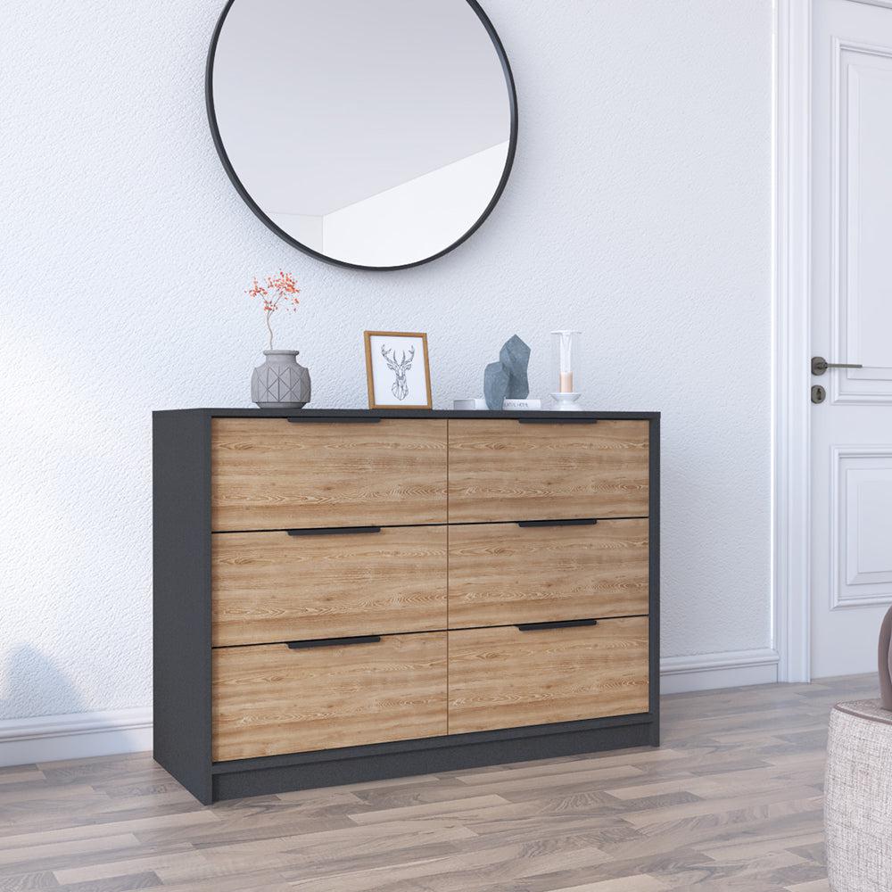 4 Drawer Double Dresser Maryland, Metal Handle, Black Wengue / Pine Finish. Picture 1