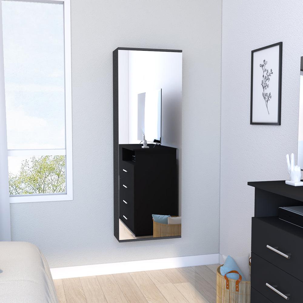 Wall Mounted Shoe Rack With Mirror Chimg, Single Door, Black Wengue Finish. Picture 1