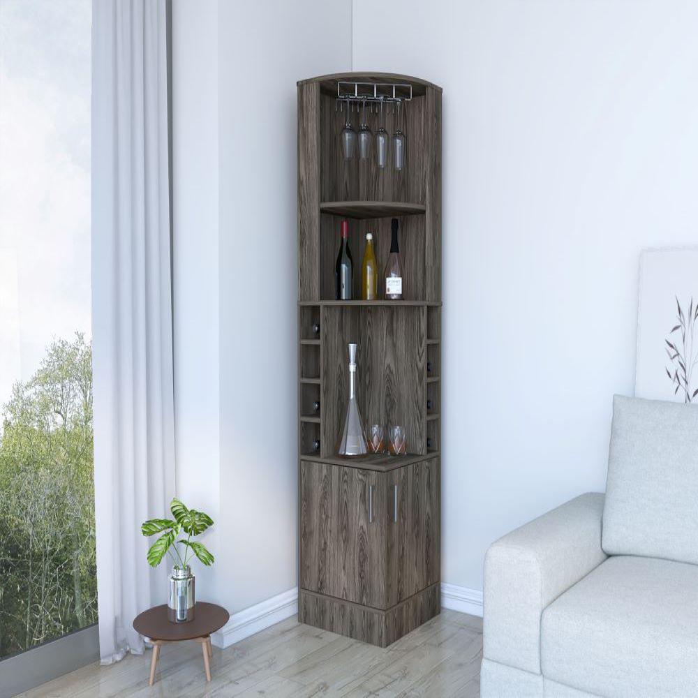 Bar Cabinet Papprika, 8 Wine Cubbies, Double Door, Dark Walnut Finish. Picture 1