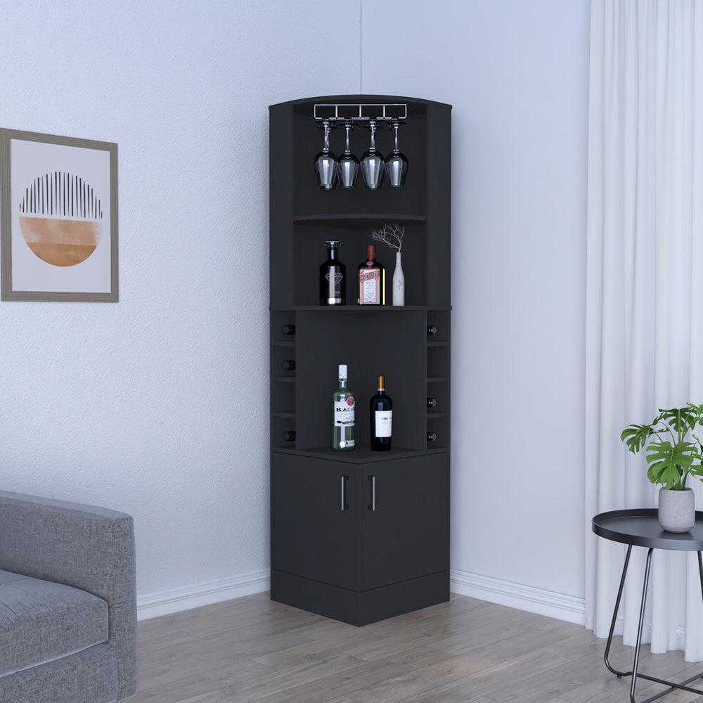 Bar Cabinet Papprika, 8 Wine Cubbies, Double Door, Black Wengue Finish. Picture 1