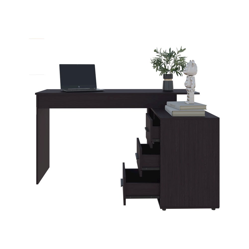 Concordia Desk, Modern L-Shaped Desk with 3 Drawers and Side Storage. Picture 3