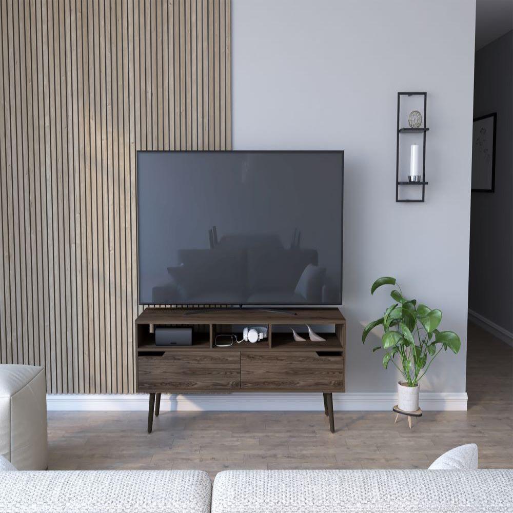 Tv Stand for TV´s up 52" Bull, Three Open Shelves, Dark Walnut Finish. Picture 1