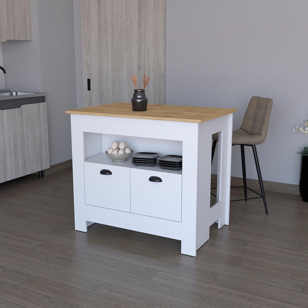 Kitchen Island Geneva, Kitchen, White / Macadamia. Picture 6