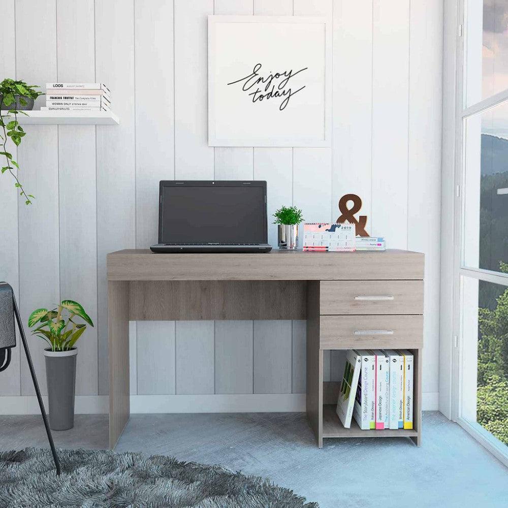 Computer Desk Limestone, Two Drawers, Light Gray Finish. Picture 1