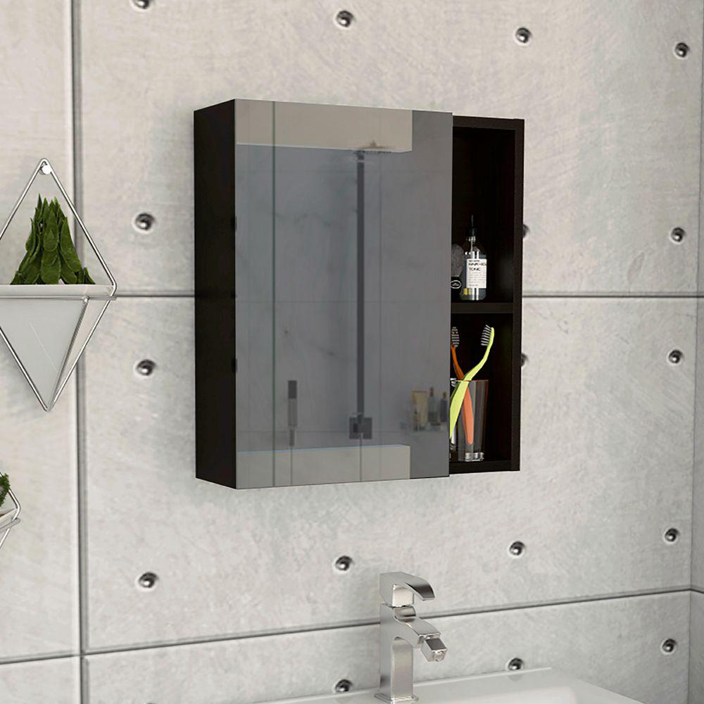 Medicine Cabinet Mirror Clifton, Five Internal Shelves, Black Wengue Finish. Picture 1