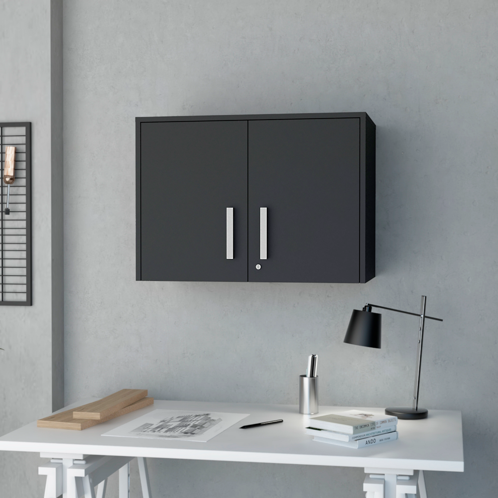 Wall Storage Cabinet Lions, 3 Shelves, Double Door, Black Wengue Finish. Picture 1