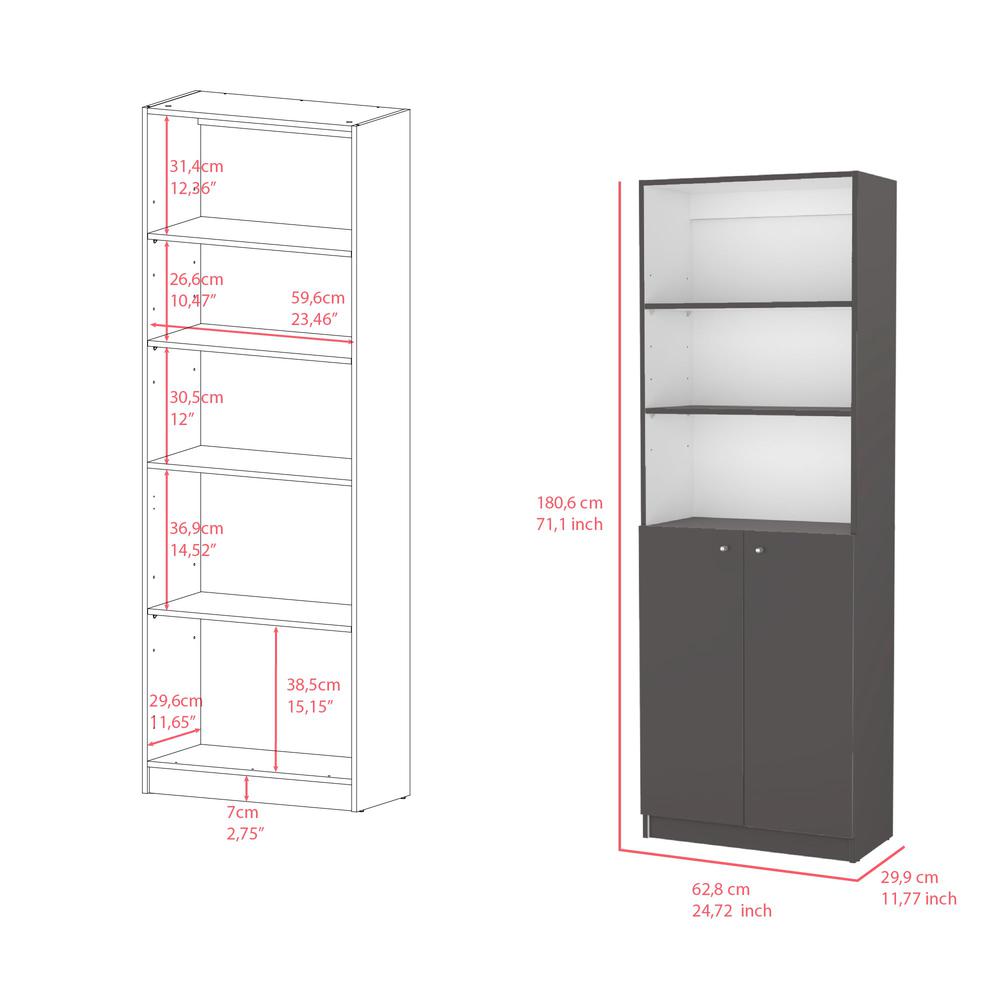 Bookcase Dual-Door Benzoni, Office, Matt Gray / White. Picture 7