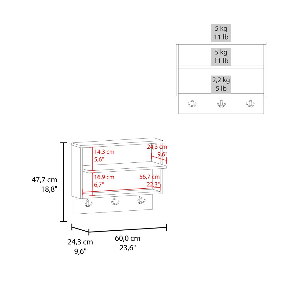 Bigler Center, Modern Wall Shelf with Hooks, Stylish Entryway or Living Room. Picture 5