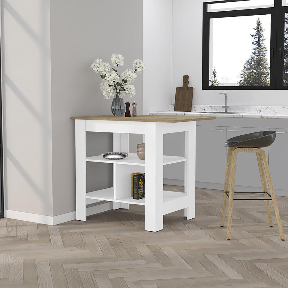 Kitchen Island Pompeya, Three Shelves, White Finish. Picture 1