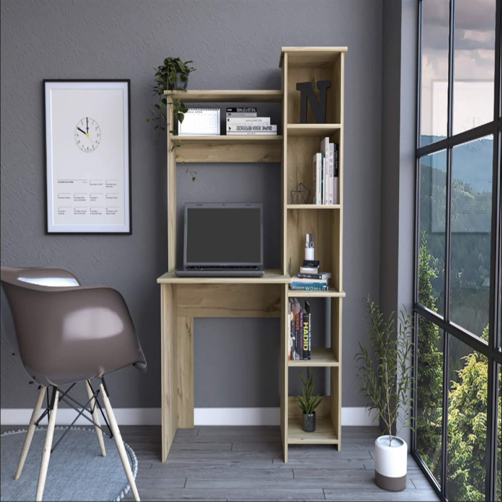 Desk Logan, Five Cubbies, Light Oak Finish. Picture 1
