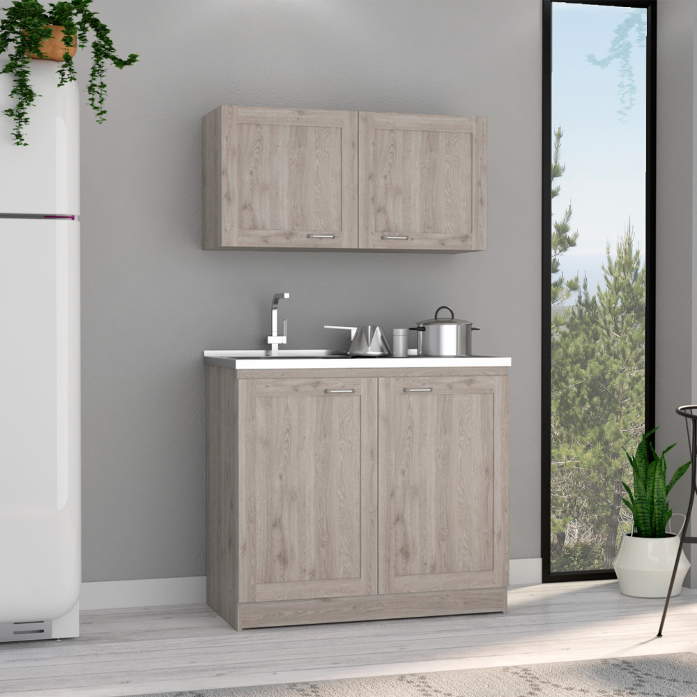 Cabinet Set Zeus, Two Shelves, Light Gray Finish. Picture 1