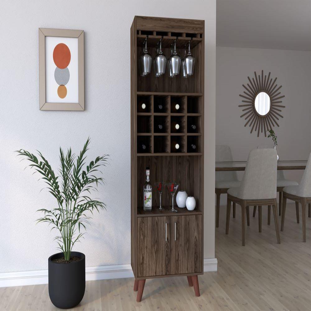 Bar Cabinet Bull, Twelve Wine Cubbies, Rack, Dark Walnut Finish. Picture 1