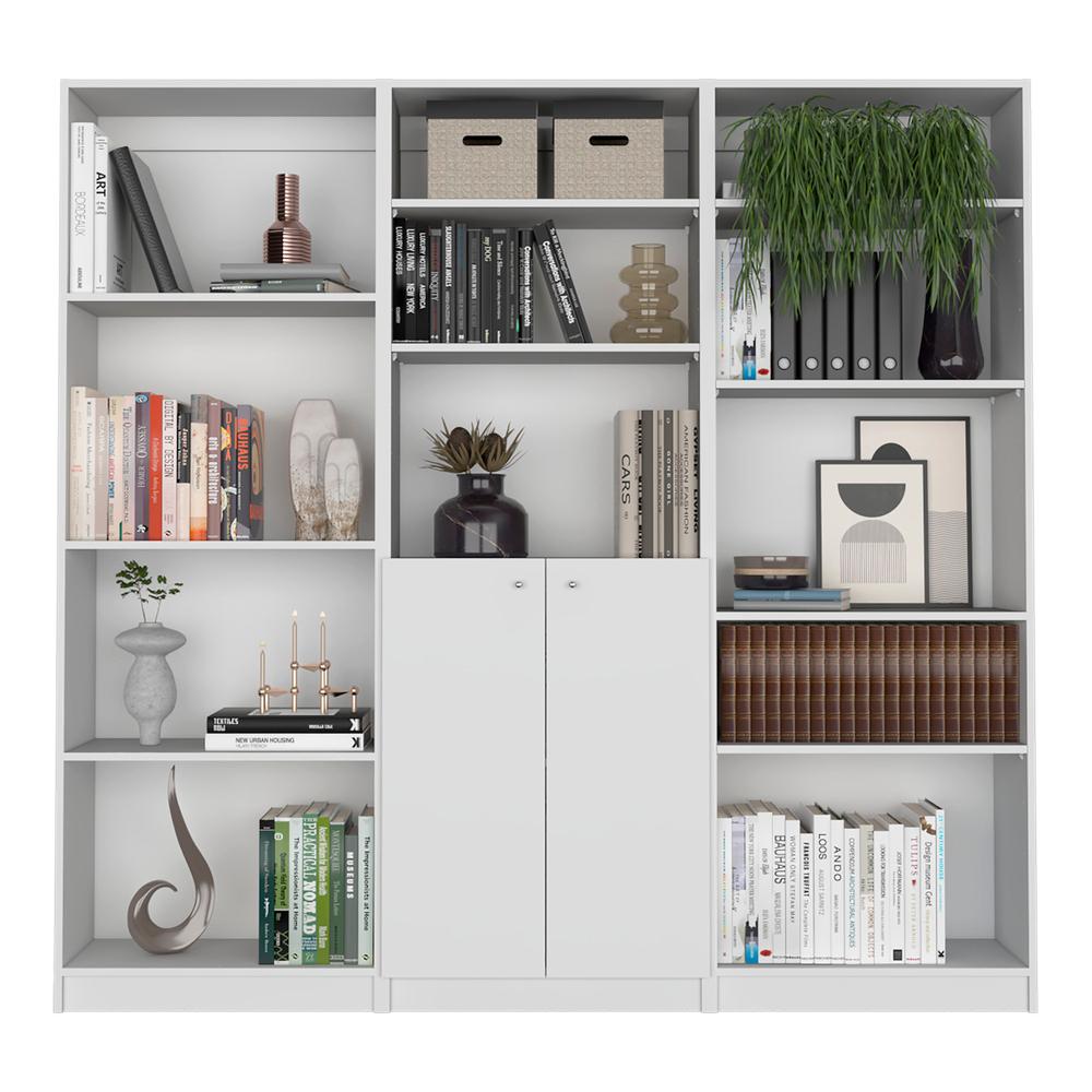 Utah 3 Piece Living Room Set with 3 Bookcases, White. Picture 1