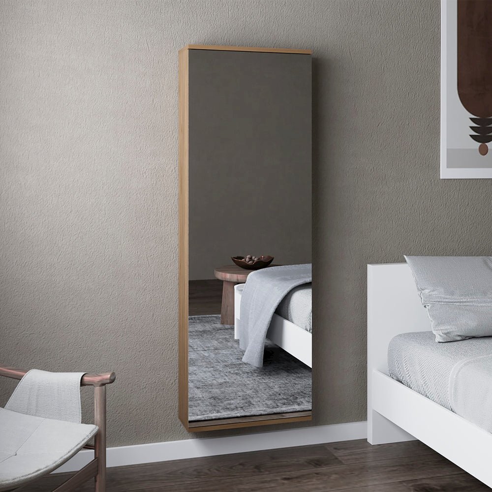 Wall Mounted Shoe Rack With Mirror Chimg, Bedroom, Macadamia. Picture 4
