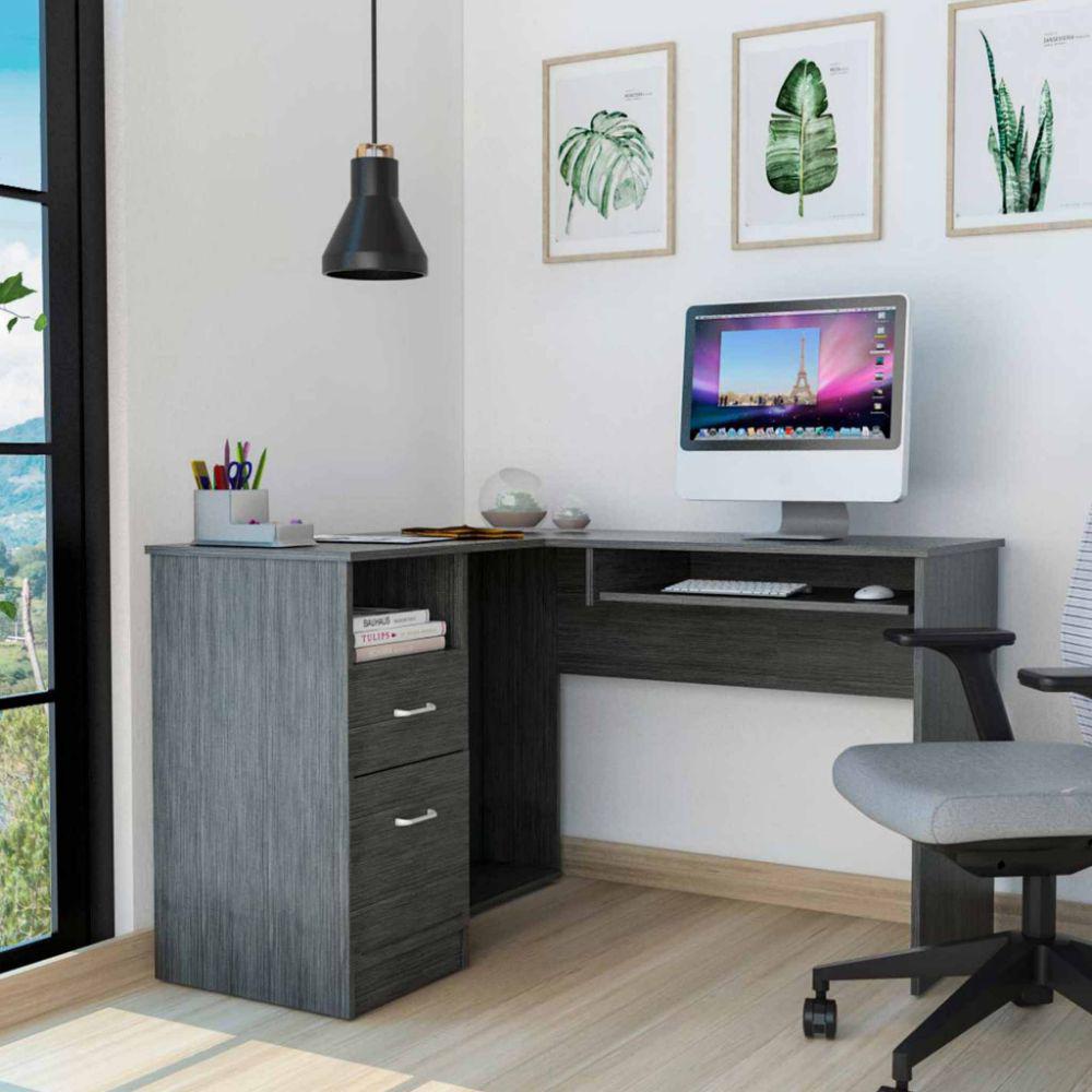 L-Shaped Desk Bradford, Office, Smoky Oak. Picture 1