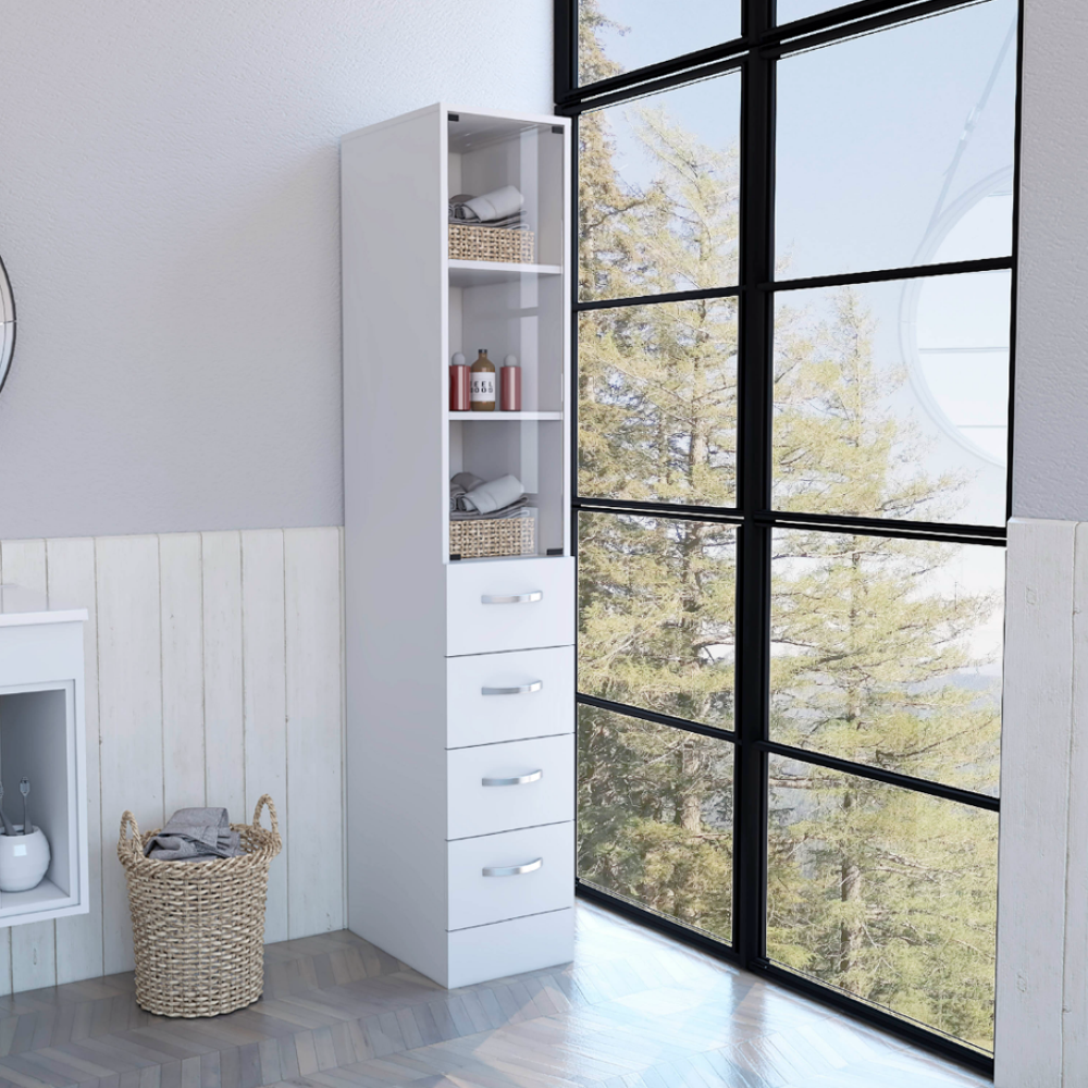 Linen Cabinet Artic, Three Shelves, Single Door, White Finish. Picture 1