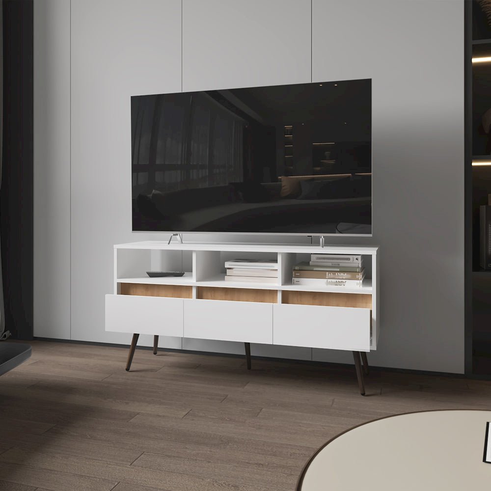 Shickshinny Tv Stand ,Living Room, White/Light Oak. Picture 5