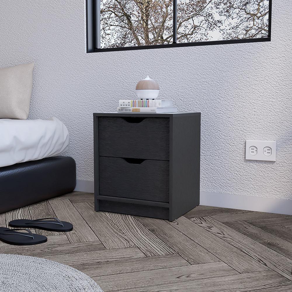 Nightstand Gandu, Two Drawers, Black Wengue Finish. Picture 1