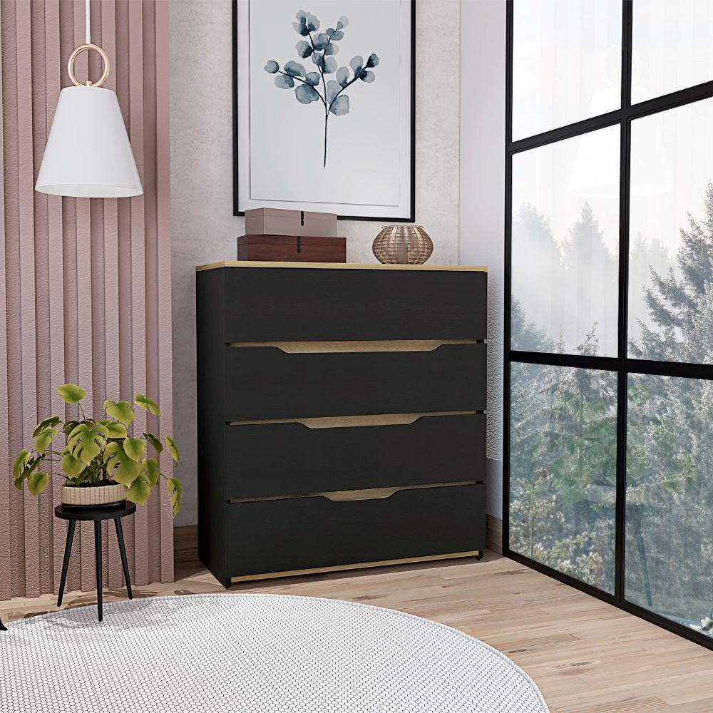Dresser Oboe, Superior Top, Four Drawers, Black Wengue/ Light Oak Finish. Picture 1