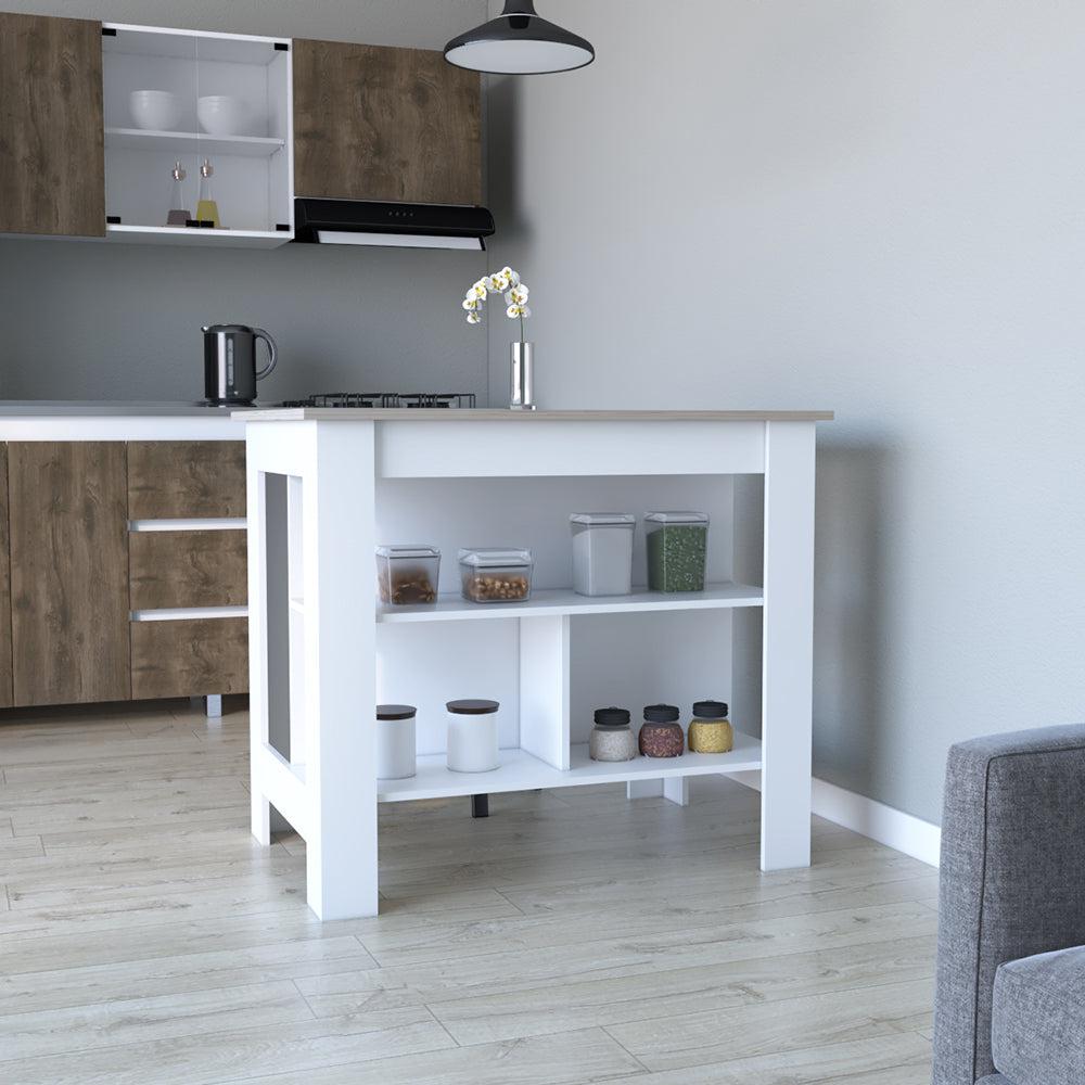 Kitchen Island Antibacterial Dozza, Three Shelves, Light Gray / White Finish. Picture 1